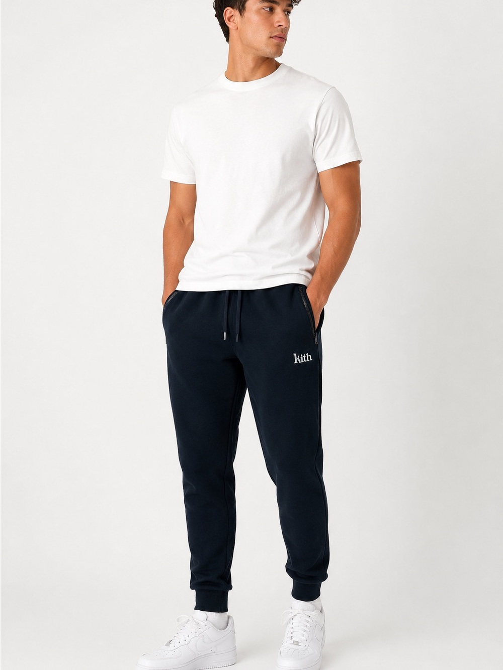 Kith Black Cotton Jogger Sweatpants Embroidered Logo Zip Pockets Men’s M